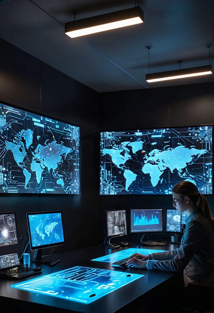 An intricate display of futuristic gadgets and gizmos scattered across a sleek, modern workspace. Include a holographic interface showcasing tech innovations and a glowing circuit board pattern in the background. Add a diverse group of people interacting with the technology, expressing awe and curiosity. Light up the scene with dynamic colors to evoke excitement and innovation. super-realistic. vibrant colors. 3D.